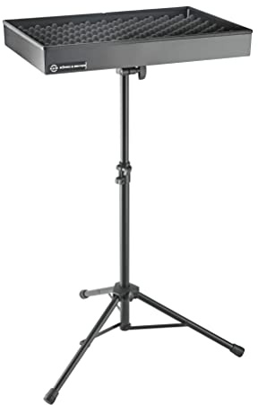 K&M 13510 Percussion-Ablagetisch Pro Schwarz - 57,6 cm x 37,6 cm Tischplatte –höhenverstellbare Ablage aus Stahl