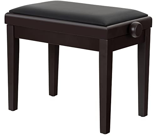 Classic Cantabile Pianobank Modell A Rosenholz Matt, Abnehmbare Sitzfläche | Massive Holzkonstruktion, Kunstlederbezug in Schwarz, Höhe verstellbar von 48 bis 58 cm, 2-fache Kreuz-Mechanik, 5 cm, 3 kg