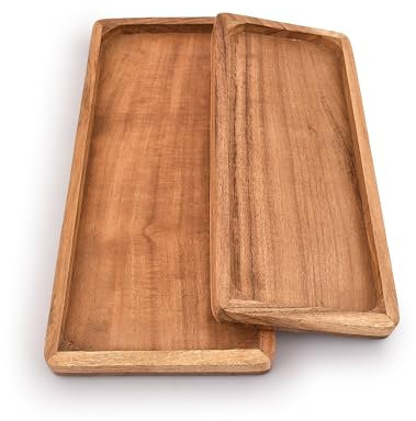 Samhita Platos rectangulares de madera de acacia para soporte de alimentos, barbacoas, fiestas, bufé, regalo para amigos, familiares (juego de 2)