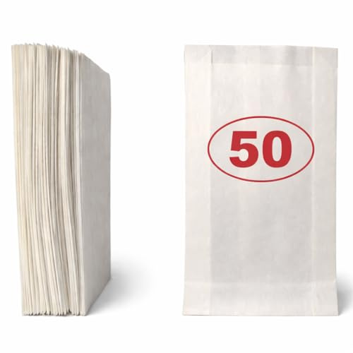 VEZODEK 50 Stück Weiß Papiertüten Klein Mini 20x12cm, Es Kann wie Verwendet werden Popcorn Tüten, Kraftpapier, Geschenktüten Kindergeburtstag, Butterbrottüten, Brottüten, Süßigkeiten