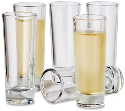 Oggi Tall Shot Glasses w/Heavy Base, Set 6 - Real Glass Shot Glass Set, Cool & Classic Design Ideal Groomsmen Gifts, Tequila Shot Glasses, Bachelor Party Favors for Men - 2oz / 59ml