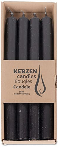 8 Rustikale Stabkerzen 25cm – Vintage Haushaltskerzen, durchgefärbt, Landhausstil, RAL-zertifiziert – 10 Std. Brenndauer, Made in Germany (schwarz)