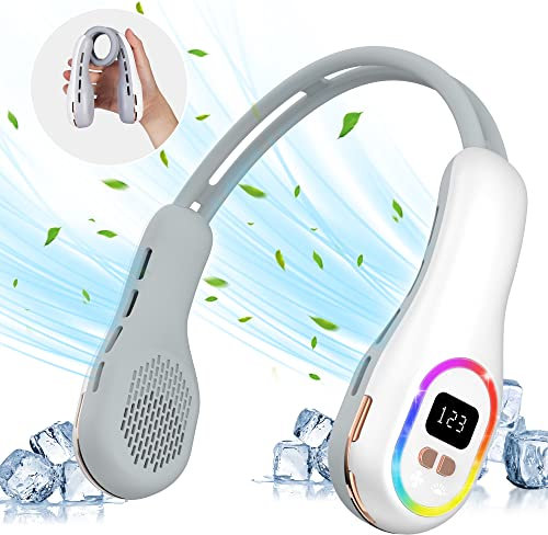 Funkprofi Ventilateur portable pour le cou avec éclairage d'ambiance RGB LED, Ventilateur USB pour le cou Ventilateur manuel 4000mAh Silencieux Mini Neck Bladeless Fan pour les voyages, le sport