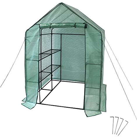 NATIV Foliengewächshaus | Tomaten Gewächshaus mit 8 praktischen Ablagen| Tomatenhaus aus robuster Gewächshausfolie | Treibhaus mit aufrollbarer Türe | Anzuchthaus 143 x 143 cm, 195 cm hoch