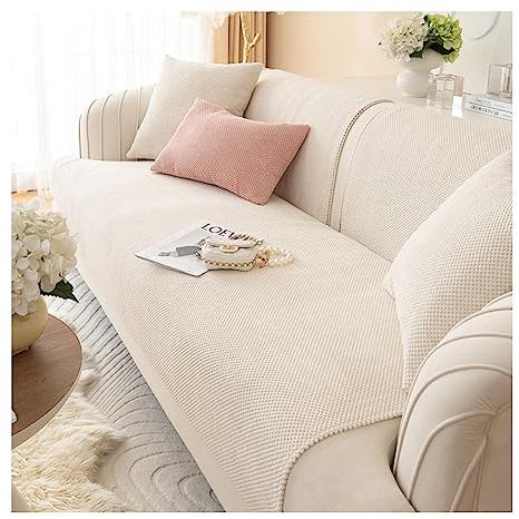 WULTNICEW Sofa Überzug l Form ecksofa Sofabezug 2/3/4 Sitzer Sofaschoner rutschfest Sofa/Couch Überwurfdecke Sofaschutz Katze/Hunde (Beige, 70X70cm)