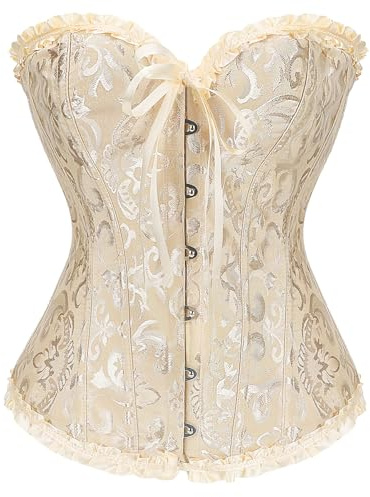 JASGOOD Women's Bustier Corset Lace Up Boned Overbust Bustier Lingerie Top Apricot M