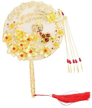 Abaodam Hochzeitsfächer Aus Metall Handfächer Im Chinesischen Stil Mit Quaste Vintage-Blumen-handfächer Zarte Hochzeits-Accessoires Für Braut