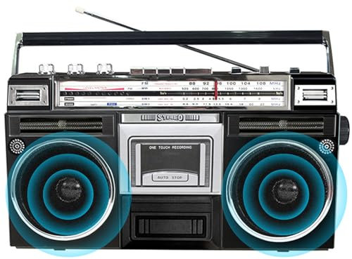 Radio multionda Vintage: Reproductor de Casete Retro Antiguo con 2 parlantes, Reproductor de Casete de Velocidad Uniforme, Reproductor Bluetooth Compatible con alimentación CA/CC, Color Negro