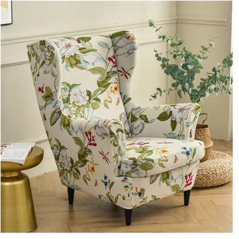Sesselbezug Stretch-Ohrensessel-Sofa-Schonbezug, floral bedruckter Ohrensessel-Bezug, Spandex-Sesselbezug mit abnehmbaren Sitzkissenbezügen Sofa armlehnenbezüge (Color : A7 Wingchair Cover)