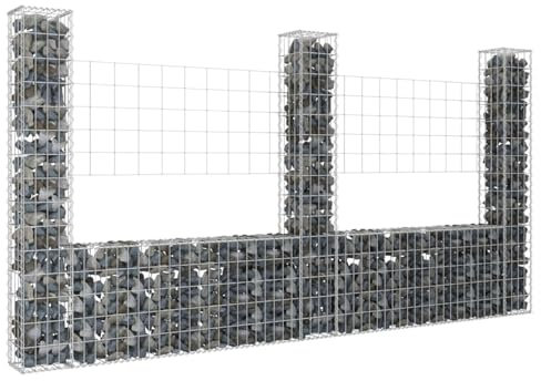 Rantry Casa Korb Gabionen in U-Form mit 3 Stangen aus Eisen, 260 x 20 x 150 cm, Gabionen für Steine, Gabionen mit Bett, Gabionen aus Metall, Gabionen für Steine, Gabionen, erhöhtes Bett, Gabionen aus