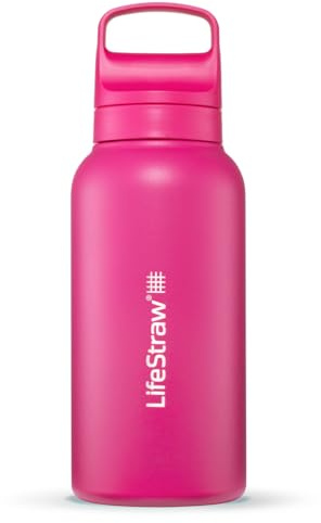 LifeStraw Go Series – Insulated Stainless Steel Water Filter Bottle for Travel and Everyday Use, 1L Orchid Pink