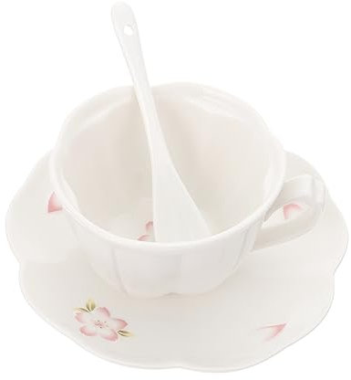 Garneck Retro Vintage Tea Cup Set Ceramic Cup and Saucer Tea Spoon European Style Set for Coffee Milk