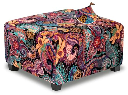 TOPHMDECOR Ottoman Cover Square Slipcovers Printed,Stretch Footrest Stool Cover for Ottoman Square,Soft Foot Stool Cover Protector with Nonslip Elastic Bottom (Medium,Purple)