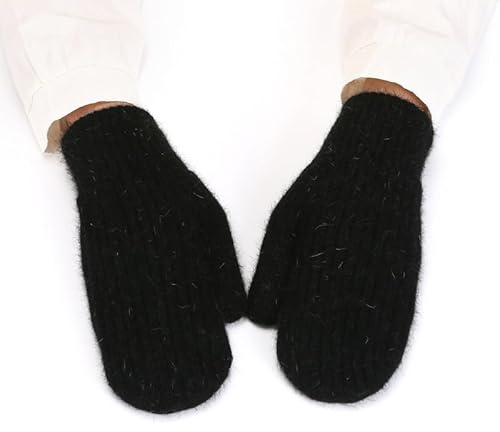 HPONEZJ Fäustlinge Winter Damen Handschuhe Doppellagig Fausthandschuhe Gefüttert Warm Strickhandschuhe Mädchen Winddicht Handwärmer Einfarbig Weich Winterhandschuhe für Outdoor Fahrrad Ski