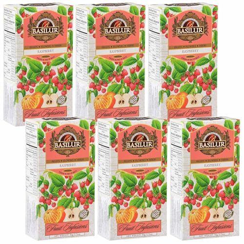 BASILUR Fruit Infusions Té descafeinado de frutas con sabor a frambuesa y limón 25x2g (x6)