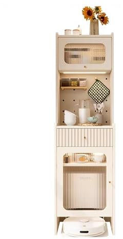 Küchenschrank mit Arbeitsplatte 50cm Breit, Aufbewahrungsschrank für Roboterstaubsauger mit Station, Versteckter Staubsaugerroboter Ständer für Büro Wohnzimmer(60 * 180cm)