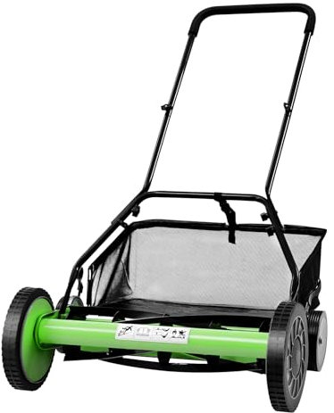 CCAUUB Push Reel Lawn Mower Manual Reel Lawn Catcher, Adjustable Heights Outdoor Lawn Sweeper with Grass Collection Basket for Lawn Yard Villas Parks Gardens (20-Inch)