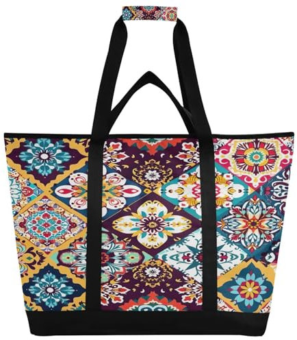 JUMBEAR Schöne große Kühltasche aus Keramikfliesen im mexikanischen Stil, isolierte Lebensmittel-Liefertasche, faltbare Lunchtasche, auslaufsichere Kühltasche, Tragetasche für Strand, Camping,