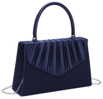 BagDesign Sophisticated Women's Pleated Evening Handbag Prom Wedding with Chain Strap -NAVY