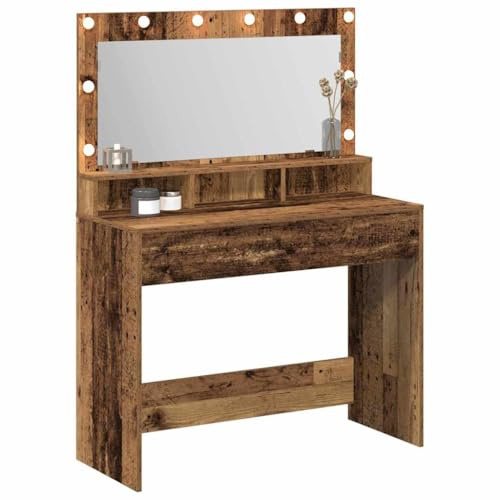 vidaXL Smyckebord Gammalt trä 100 x 41 x 135 cm Konstruerat trä, Modern rektangulär förvaringsenhet, sovrumsmöbel, sminkbord, minimalistisk sminkplats med lampor, hållbart konstruerat trä