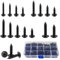 445 Pcs Phillips Pan Head Self Tapping Screws, M3 M3.5 M4 M5 Black Screws Assortment, Self Drilling Wood Screw Set Round Head Tapper Screw for Metal Plastic Wood