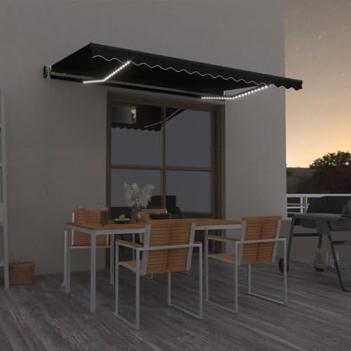 IKAYAA Elektrische Gelenkarmmarkise 450 x 350 cm, mit LED, Markise, Sonnenmarkise, Sonnenschutz, Terrassenmarkise, Klemmmarkise, Anthrazit