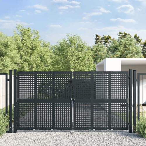 Massbinet Gartentor Anthrazit 300x125 cm Stahl Robust Zauntor Hoftor, Zauntür Gartenzaun