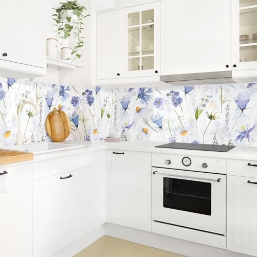 micasia Crédence de cuisine adhésive imperméable à motifs sans joint revêtement mural avec motif film rigide mat bleu fond de hotte 2002 (400x70cm)