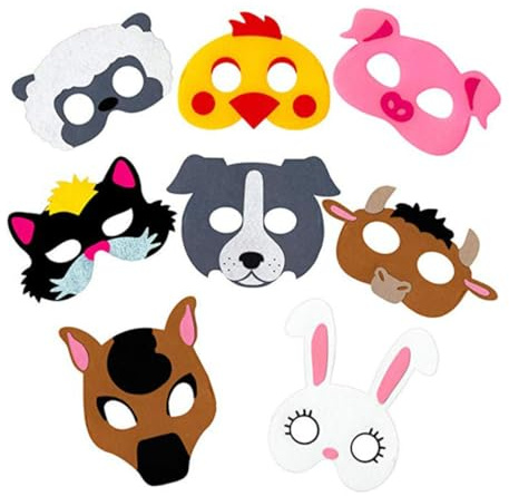 PACKOVE 8 Pièces Masques Demi Visage Garçon Fille Déguisement Ferme Animaux Colorés pour Halloween Cosplay et Fêtes Anniversaire Confortable et Durable Feutre