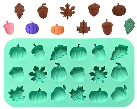 Mini-Herbstformen, 18-Cavity-Fondantkürbiskegelkegel-Ahornblätter Formen | Mini Silicon Easy Release Non -Stick -Form für Thanksgiving Halloween Herbst Kerzenharz Schokoladendekoration Crafting