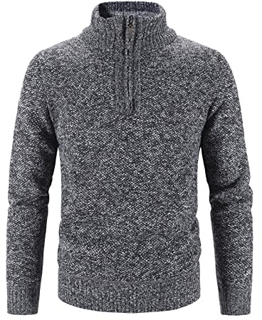 Generisch Pull pour homme - Demi-fermeture éclair - Tricot fin - Pull à col roulé - Coupe ajustée - Chaud - Pull d'hiver - Pull de travail à manches longues - Haut en tricot léger - Pull pour homme