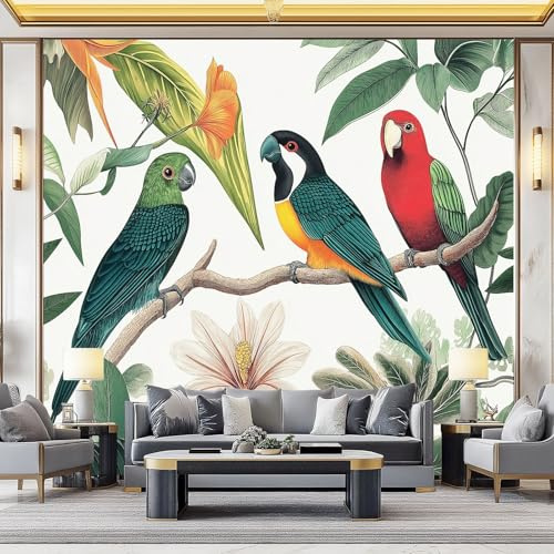 Generico Carta da Parati Retro Animali Adesivo da Parete Autoadesivo Impermeabile con Motivo Uccelli Tropicali Fiori per Bagno Soggiorno Camera da Letto Cucina 200 x 140 cm