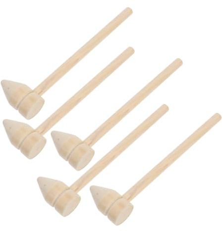 Baluue 5pcs Small Wooden Hammer Toy for Kids, Mini Handheld Wooden Mallet Set in Natural Wood Color, Multi-use Role-Playing and Building Blocks Plaything for Children
