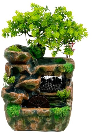 Zen Fontana da tavolo con luce LED, 220 V, Feng Shui, fontana interna in resina, decorazione rilassante per soggiorno, ufficio, altezza 30 cm