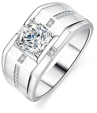 Stfery Ringe Herren Platin 950 Trauringe Echt Gold Schmuck, Siegelring mit Moissanit 1ct Gr.70