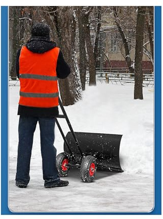 Pala da neve rotolante for carichi pesanti, spazzaneve largo con impugnatura ad angolazione regolabile for la rimozione della neve senza sollevamento(29.5x17in)