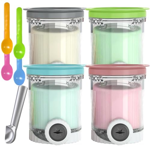 4 recipientes para Creami Ninja Swirl con cucharas de colores, cuchara de aluminio, recipiente de hielo de 500 ml para máquina de hielo Ninja Creami NC700 y NC701 Serie, recipiente para helado Tubs