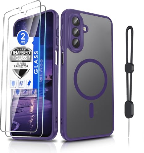 Dizn for Samsung Galaxy A17 5G/A17 4G Phone Case with 2 Screen Protector, Compatible with MagSafe Wireless Charging,Hand Wrist Strap, Matte Translucent Cover,Phone Cases for Samsung Galaxy A 17,Purple