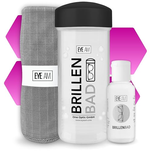 EyeAm Brillenbad (Schwarz) im Set mit 50ml Spezialreiniger & Mikrofasertuch | Brillenputztuch in Optiker Qualität | Brillenreinigung für jede Brille