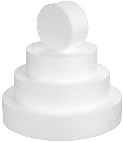 KHBUAB 4 Pezzi Basi per Torta in Schiuma Bianca per Decorazione e Esposizione, Modelli Rotondi per Allenamento e Vetrina Festa