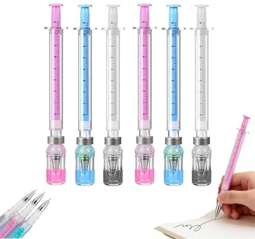 Plumas De Gel En Forma De Jeringa, 2026 Nuevas Plumas De Jeringa Creativas Para Enfermeras, Pluma Neutral En Forma De Jeringa Simulada, Pluma Color Del Cuerpo Aleatorio (6pcs)