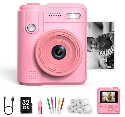 Gofunly Kids Camera Instant Print for Age 3-6 First Camera Easy to use Birthday for Boys Girls 32GB card 5 Roll Print Paper Rechargeable