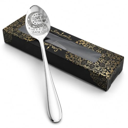 Stainless Steel Teaspoon I Love You to The Moon and Back Engraved Coffee Spoons with Gift Box 15cm, Sentimental Keepsake Gift for Mum, Birthdays & Anniversaries