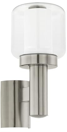 EGLO Außen-Wandlampe Poliento, 1 flammige Außenleuchte | Wandleuchte aus Edelstahl, Kunststoff und Glas, Farbe: Silber, weiß, Fassung: E27, IP44