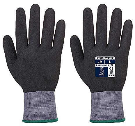 Portwest DermiFlex Ultra Pro Glove - PU/Nitrile Foam, Color: Grey/Black, Size: M, A354K8RM