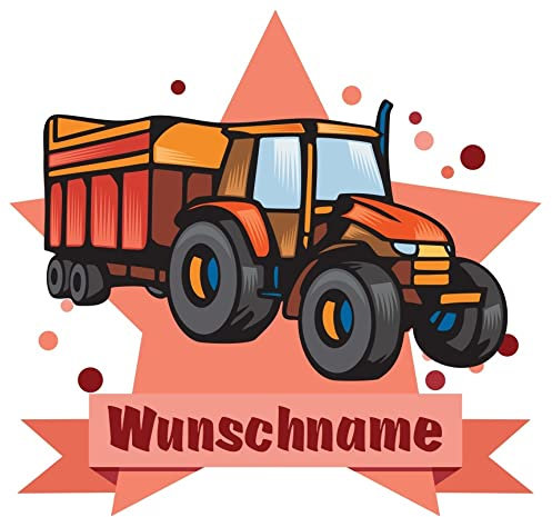 Samunshi® Traktor mit Anhänger Wandtattoo Türschild mit Name personalisierbar Kinderzimmer Türaufkleber Baby Wandaufkleber - 110x95cm mehrfarbig