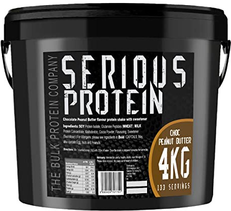 SERIOUS PROTEIN – Protein Powder – 4kg – Low Carb – Supports Lean Muscle Growth – Recovery Supplement - The Bulk Protein Company - 133 Servings (Choc Peanut Butter)