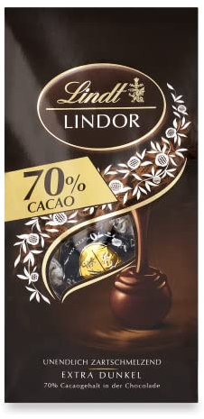 Lindt Schokolade LINDOR Kugeln 70% Kakao Extra Dunkel | 136 g Beutel | Zartschmelzende, dunkle Schokolade | Pralinen-Geschenk