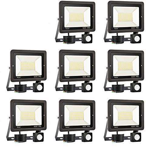 100W Projecteur LED détecteur de mouvement, Blanc Chaud(3000K) spot led exterieur avec detecteur IP65 lampe de sécurité idéal pour éclairage public, garage, couloir, jardin