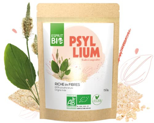 ESPRIT BIO – PSYLLIUM BIO 150g – Fibres – Transit Intestinal – à boire avec de l’eau – 100% Bio et Vegan